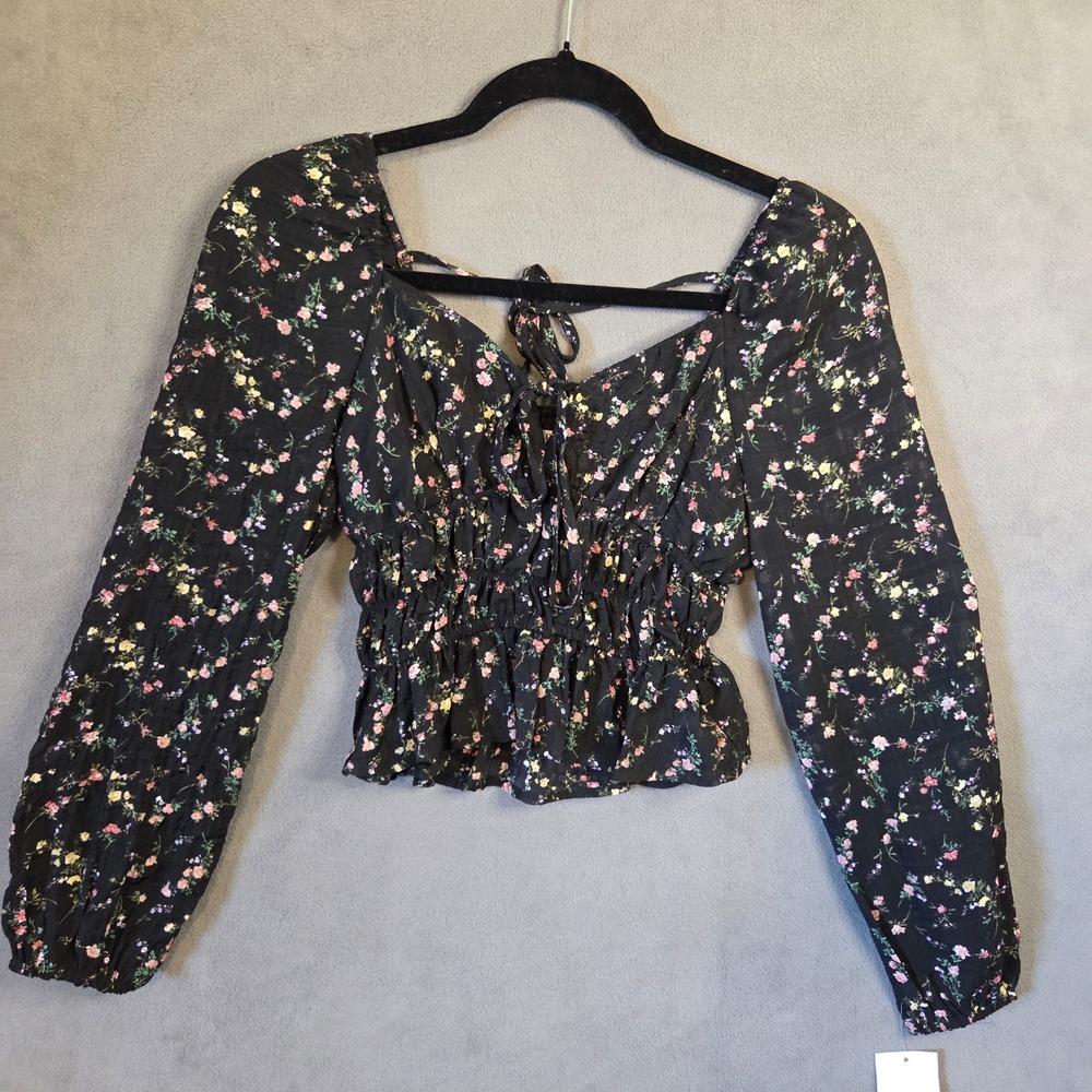 Dizzy Lizzy Floral Smocked Blouse Women's Small Peplum Cottagecore Romantic